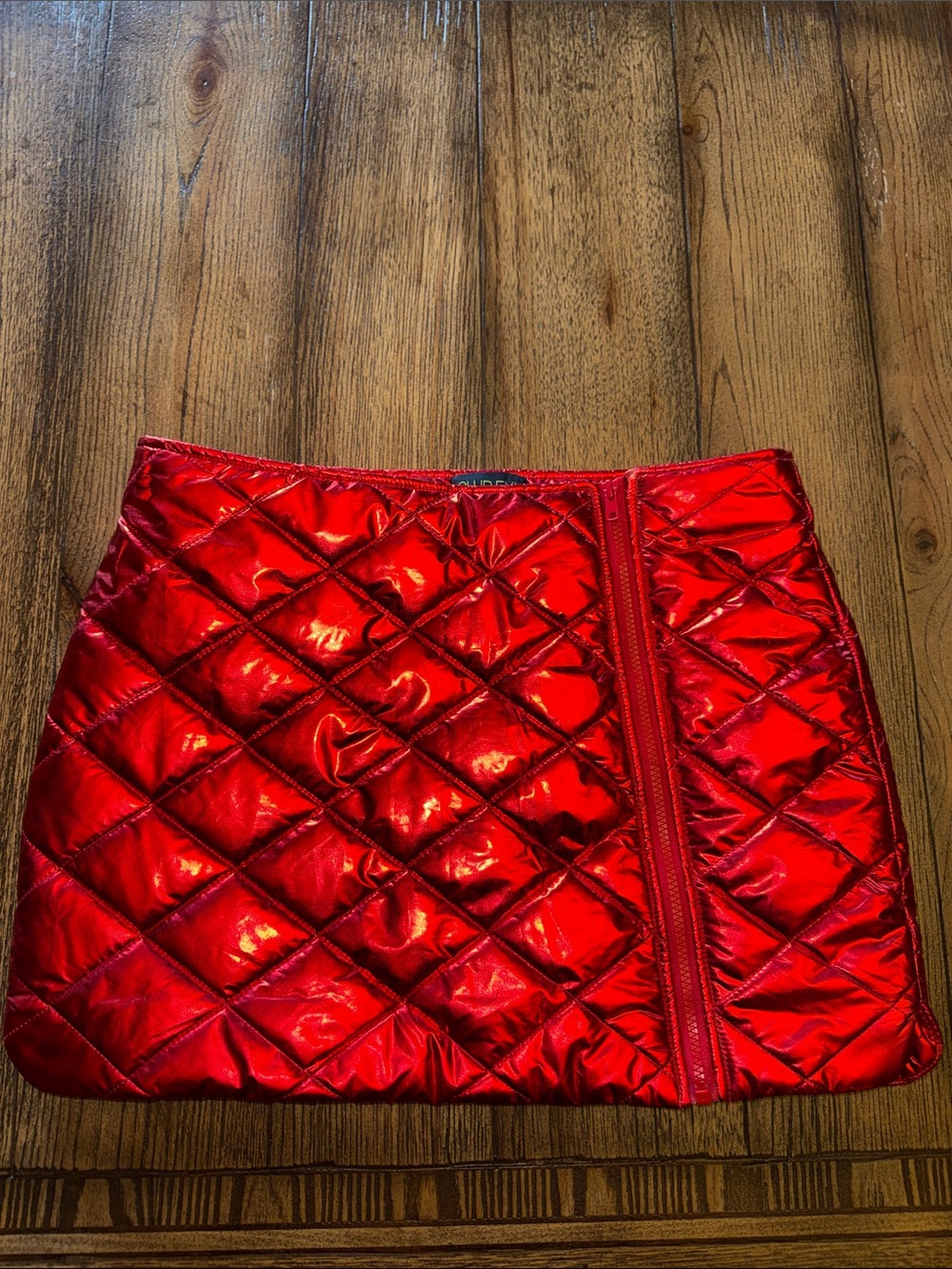 Quilted Metallic Red Mini Skirt with Side Zip